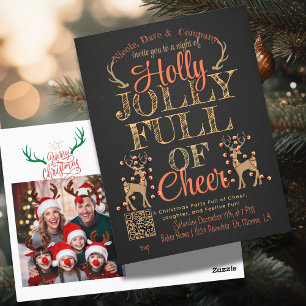 Rustic Holly Jolly Family Photo Christmas Invite Postcard