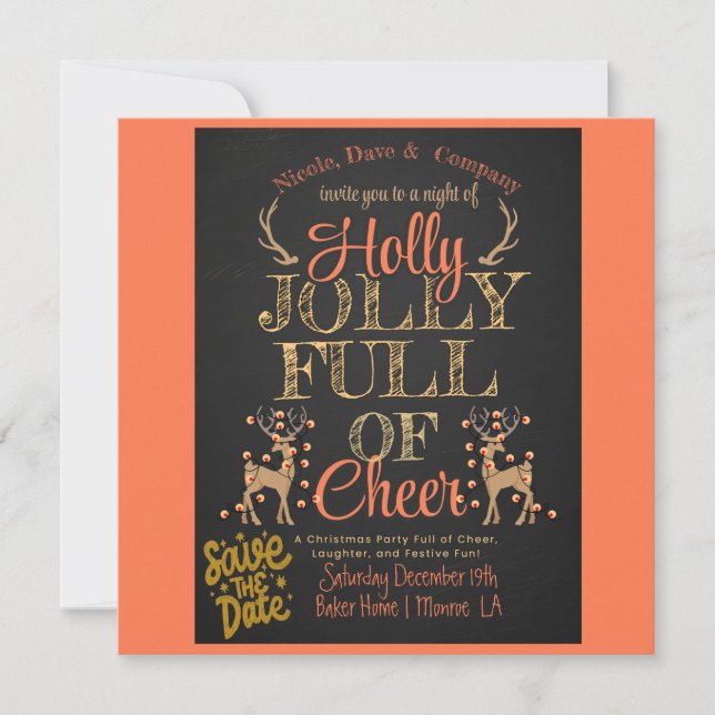 Rustic Holly & Jolly Family Photo Christmas Party Save The Date (Front)