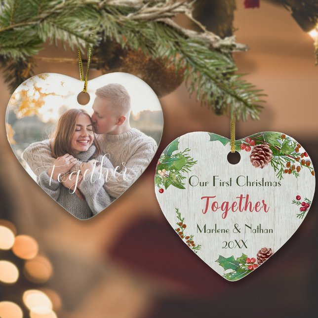 Rustic Holly Pine Together 2-sided Custom Photo  Ceramic Ornament (Creator Uploaded)