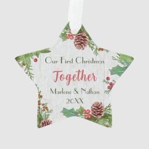 Rustic Holly Pine Together 2-sided Custom Photo  Ornament