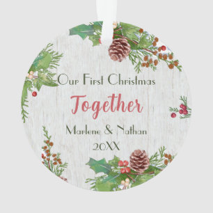 Rustic Holly Pine Together Milestone Photo  Ornament