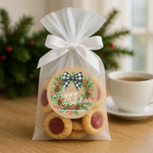 Rustic Holly Wreath White Black Checkered Bow