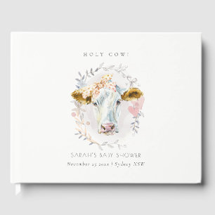 Rustic Holy Cow Farm Floral Wreath Baby Shower Guest Book