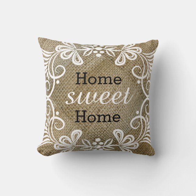 Rustic Home Sweet Home Burlap Cushion (Front)