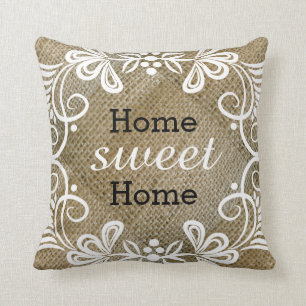 Rustic Home Sweet Home Burlap Cushion