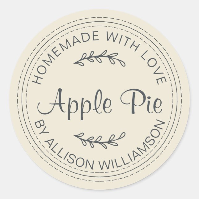 Rustic Homemade Apple Pie Antique White Classic Round Sticker (Front)