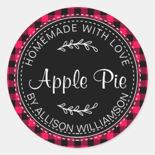 Rustic Homemade Apple Pie Bright Pink Black Plaid Classic Round Sticker