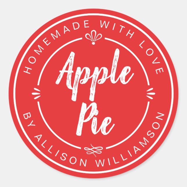 Rustic Homemade Apple Pie Bright Red Classic Round Sticker (Front)