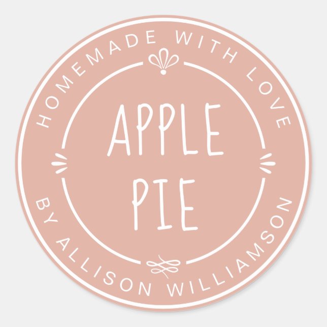 Rustic Homemade Apple Pie Dusty Pink Classic Round Sticker (Front)