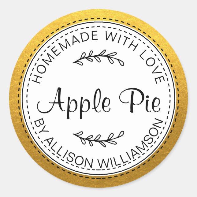 Rustic Homemade Apple Pie Gold Classic Round Sticker (Front)
