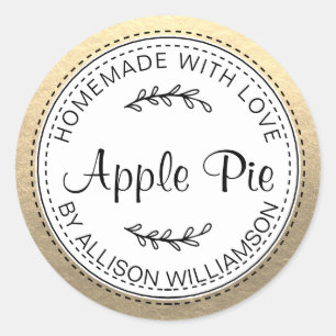 Rustic Homemade Apple Pie Gold Classic Round Sticker