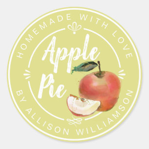 Rustic Homemade Apple Pie Green Classic Round Sticker