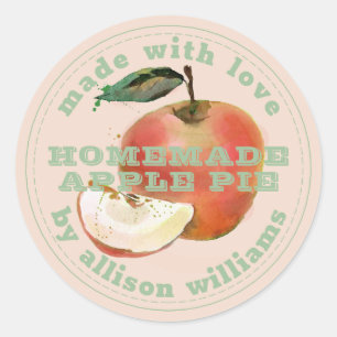 Rustic Homemade Apple Pie Green Pink Classic Round Sticker