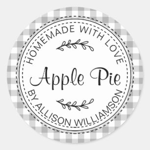 Rustic Homemade Apple Pie Grey Check Classic Round Sticker