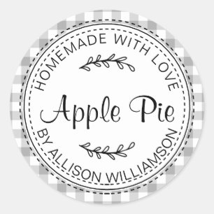 Rustic Homemade Apple Pie Grey Check Classic Round Sticker