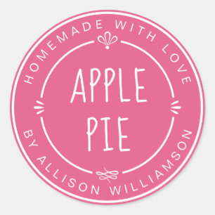 Rustic Homemade Apple Pie Hot Pink Classic Round Sticker