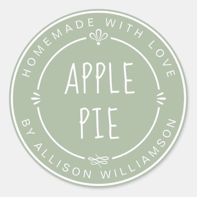 Rustic Homemade Apple Pie Laurel Green Classic Round Sticker (Front)