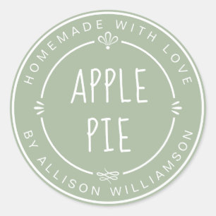 Rustic Homemade Apple Pie Laurel Green Classic Round Sticker