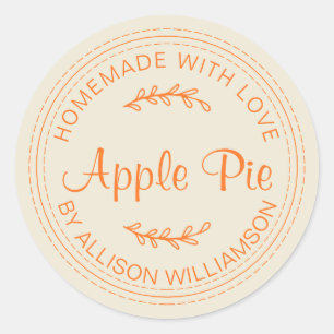 Rustic Homemade Apple Pie Mellow Orange Script Classic Round Sticker
