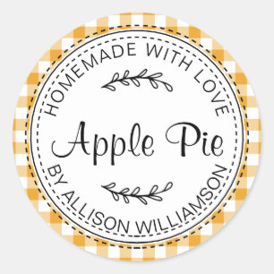 Rustic Homemade Apple Pie Mellow Yellow Check Classic Round Sticker