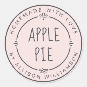Rustic Homemade Apple Pie Pastel Pink Classic Round Sticker