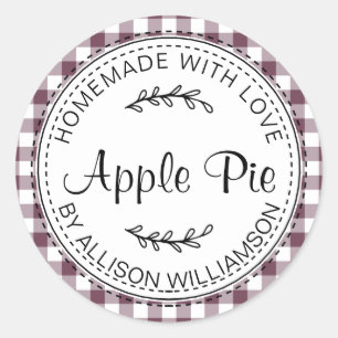 Rustic Homemade Apple Pie Purple Check Classic Round Sticker