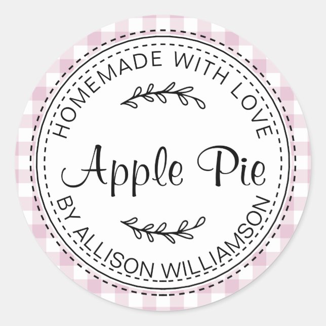 Rustic Homemade Apple Pie Purple Check Classic Round Sticker (Front)