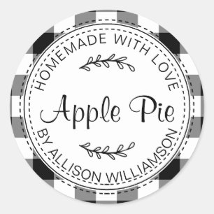 Rustic Homemade Baked Goods Apple Pie Black Check Classic Round Sticker