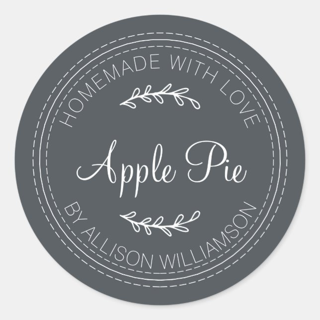 Rustic Homemade Baked Goods Apple Pie Black White Classic Round Sticker (Front)