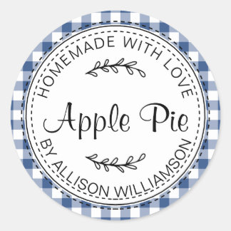 Rustic Homemade Baked Goods Apple Pie Blue Check Classic Round Sticker