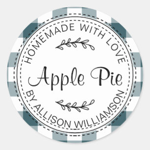 Rustic Homemade Baked Goods Apple Pie Blue Check Classic Round Sticker