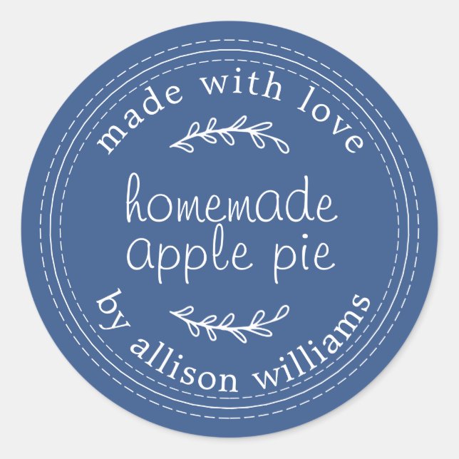 Rustic Homemade Baked Goods Apple Pie Blue Classic Round Sticker (Front)