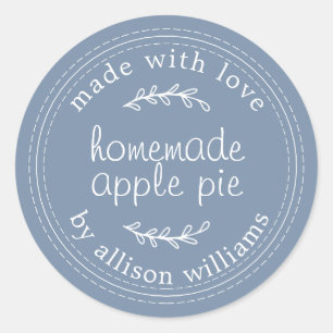 Rustic Homemade Baked Goods Apple Pie Blue Classic Round Sticker