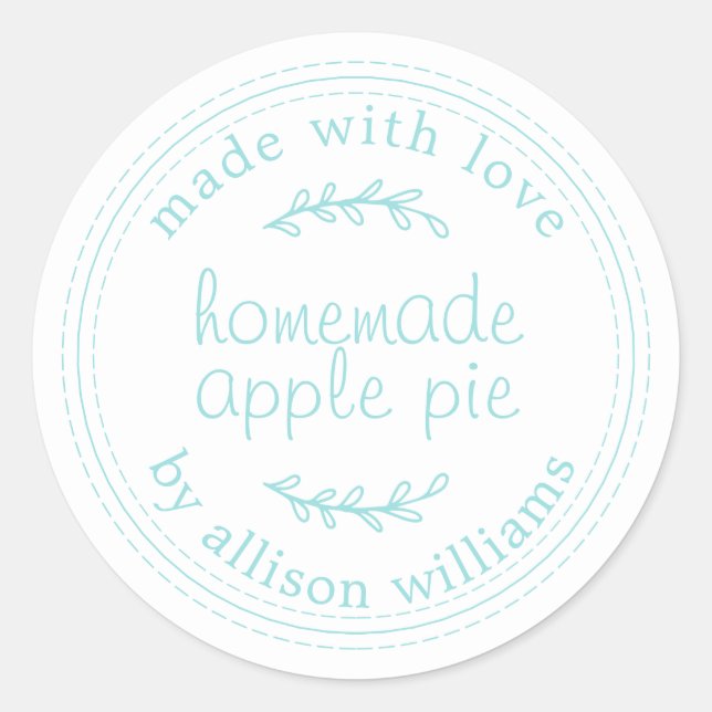 Rustic Homemade Baked Goods Apple Pie Blue White Classic Round Sticker (Front)