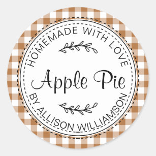 Rustic Homemade Baked Goods Apple Pie Bronze Check Classic Round Sticker