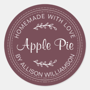 Rustic Homemade Baked Goods Apple Pie Burgundy Classic Round Sticker