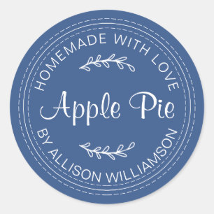 Rustic Homemade Baked Goods Apple Pie Classic Blue Round Sticker
