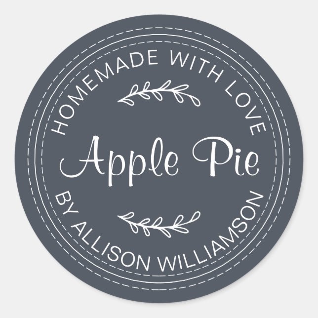 Rustic Homemade Baked Goods Apple Pie Dark Blue Classic Round Sticker (Front)
