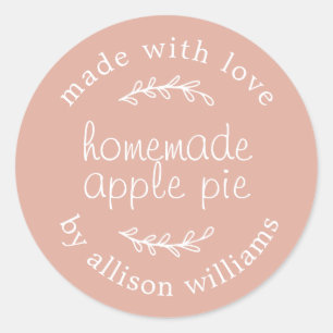 Rustic Homemade Baked Goods Apple Pie Dusty Pink Classic Round Sticker