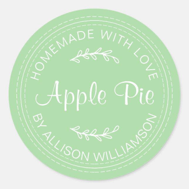 Rustic Homemade Baked Goods Apple Pie Green Classic Round Sticker (Front)