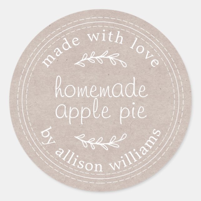 Rustic Homemade Baked Goods Apple Pie Kraft Paper Classic Round Sticker (Front)
