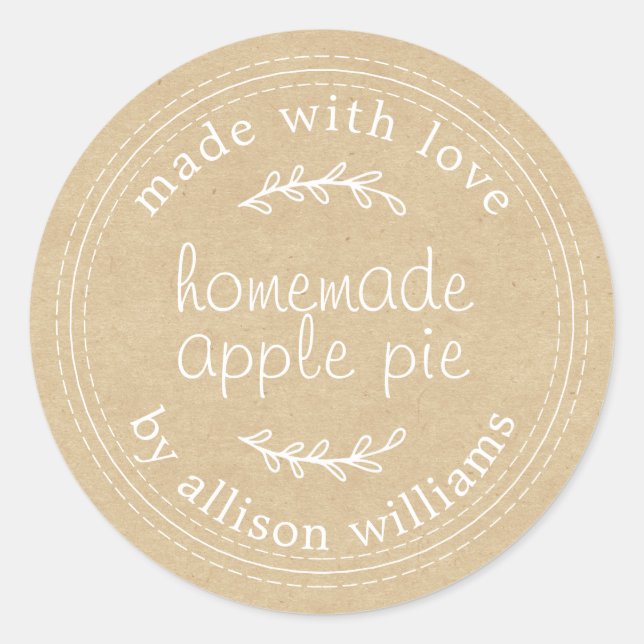 Rustic Homemade Baked Goods Apple Pie Kraft Paper Classic Round Sticker (Front)