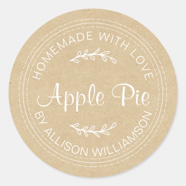 Rustic Homemade Baked Goods Apple Pie Kraft Paper Classic Round Sticker (Front)