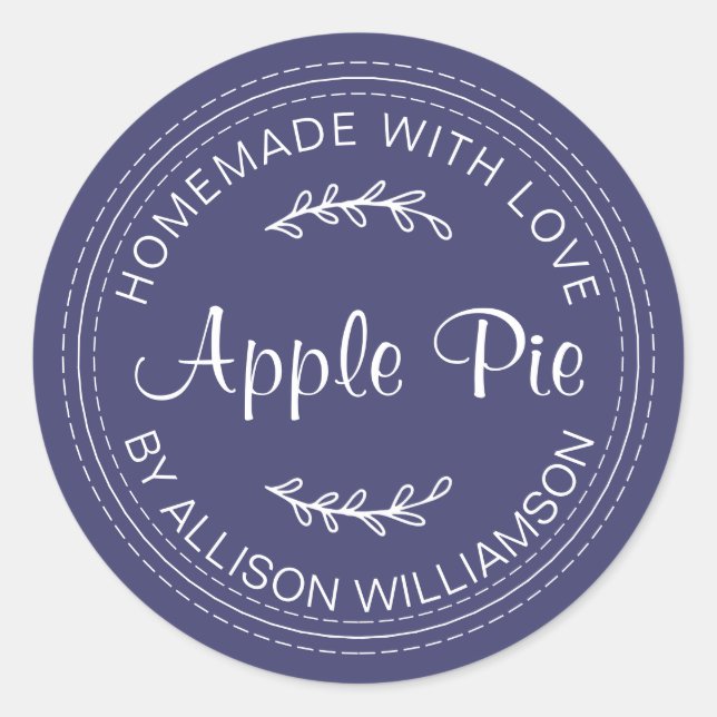 Rustic Homemade Baked Goods Apple Pie Navy Blue Classic Round Sticker (Front)