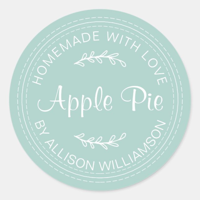 Rustic Homemade Baked Goods Apple Pie Pastel Blue Classic Round Sticker (Front)