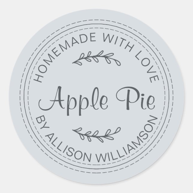 Rustic Homemade Baked Goods Apple Pie Pastel Blue Classic Round Sticker (Front)