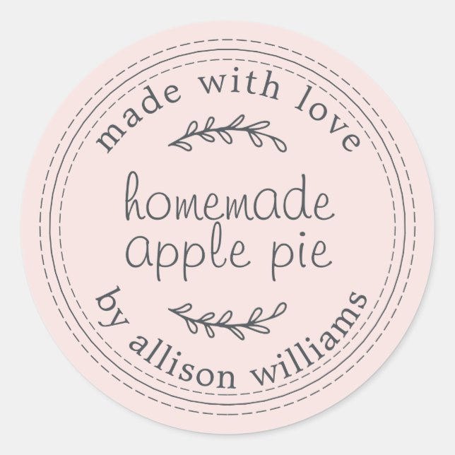 Rustic Homemade Baked Goods Apple Pie Pink Classic Round Sticker (Front)