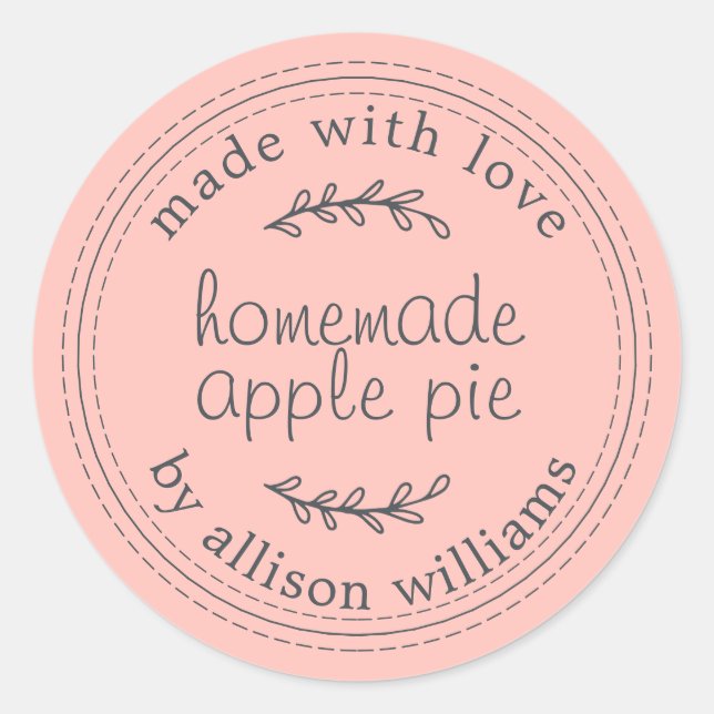 Rustic Homemade Baked Goods Apple Pie Pink Classic Round Sticker (Front)
