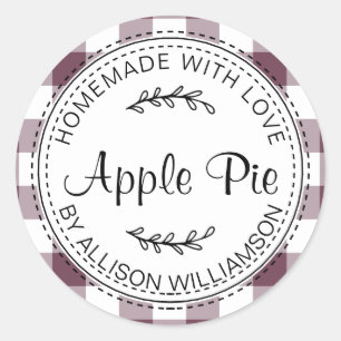 Rustic Homemade Baked Goods Apple Pie Purple Check Classic Round Sticker