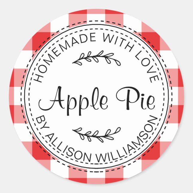 Rustic Homemade Baked Goods Apple Pie Red Check Classic Round Sticker (Front)